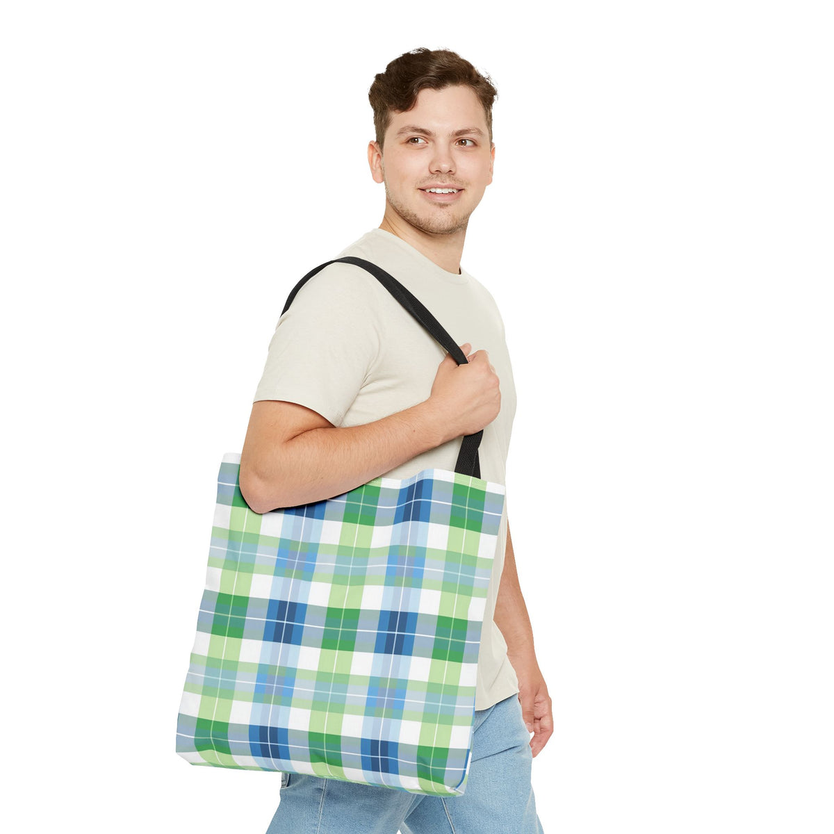 Spring Mist Plaid Tote Bag - Tote Your Essentials in Style - Fresh Plaid for Bright Days! Available in 3 sizes.