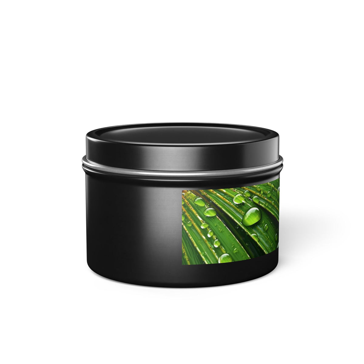 Tranquility Palm Tin Candle. Serenity in Every Spark - Embrace Nature's Calm. Available in 2 sizes, 3 finishes, and 5 scents.