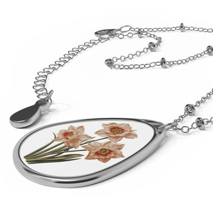 December Birth Month Flower - Narcissus Oval Pendant Necklace - Flourish with Hope and Elegance: December’s Narcissus Grace!