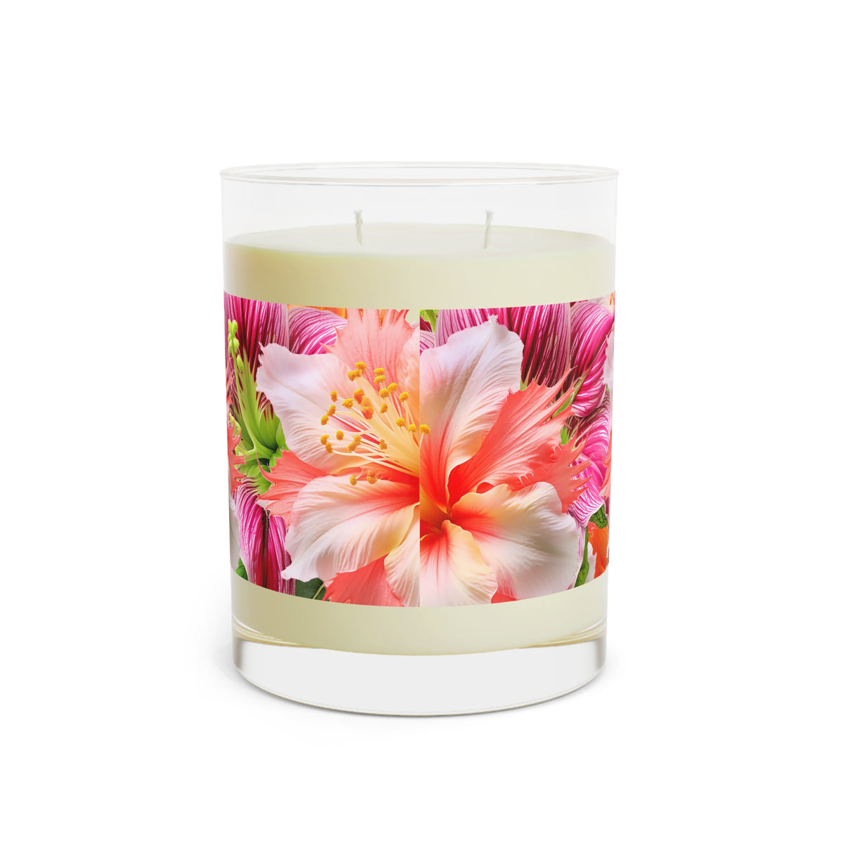 Tropical Hibiscus Bloom 100% Soy Wax Scented Candle - 11 oz. Full-Glass, Phthalate-Free & Lead-Free - Three Fragrance Options