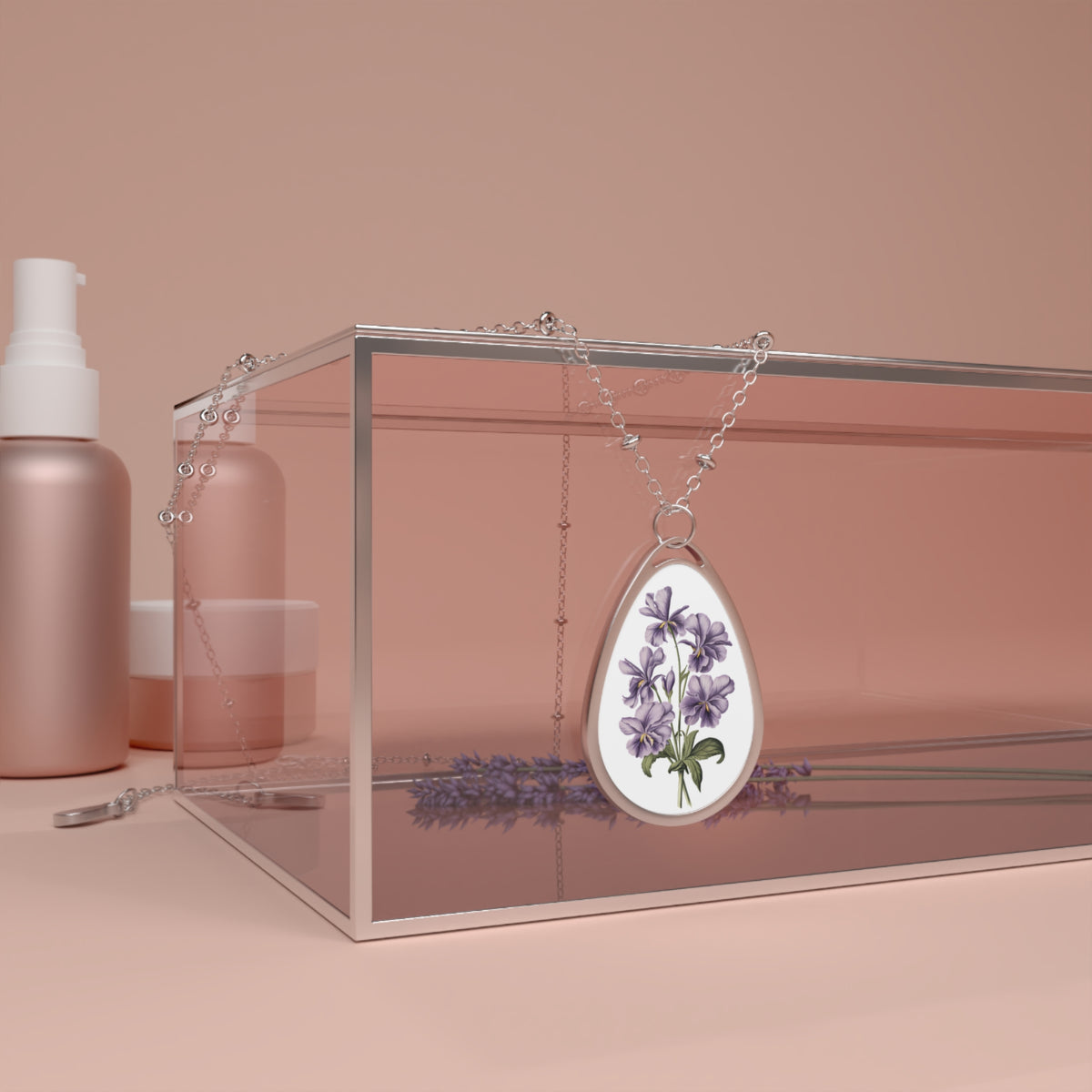 February Birth Month Flower - Violets Oval Pendant Necklace - Embrace Elegance and Meaning with February's Floral Gem!