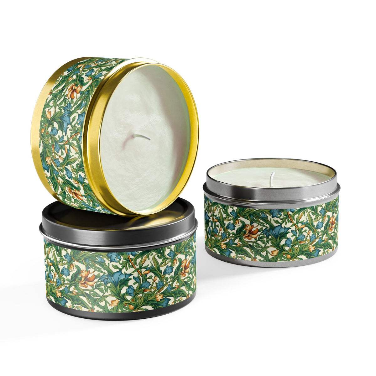 Medieval Meets Modern Vines Tin Candle. Light Up Your Space with Timeless Elegance! Available in 2 sizes, 3 finishes, and 5 scents.