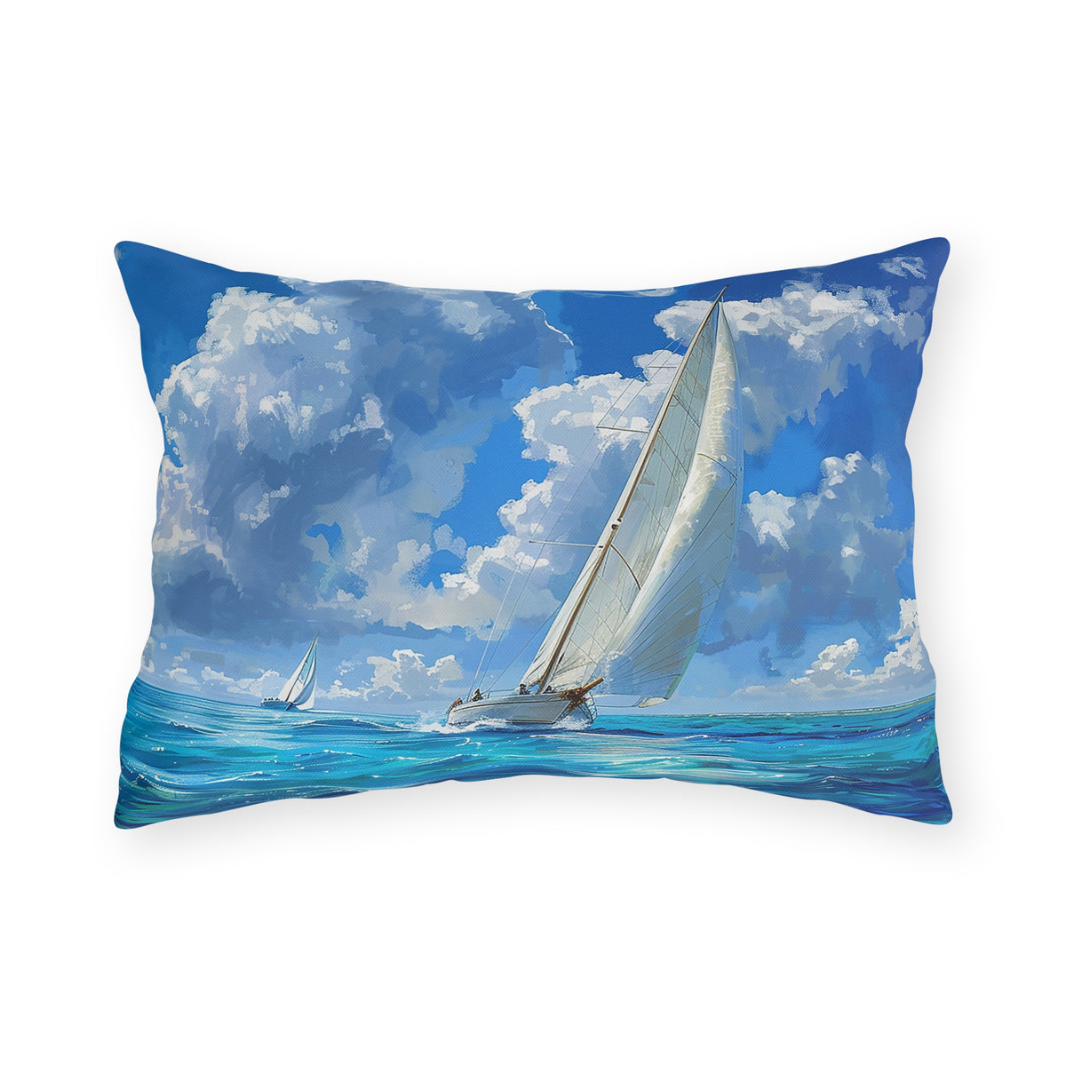 Ocean Breeze Sailing Outdoor Lumbar Pillow - Spun Polyester - Double-Sided Print - UV-Resistant - Water-Resistant - Lumbar size: 20" x 14"