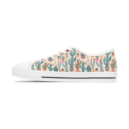 Desert Bloom Boom Ladies' Low Top Sneakers - Prickle Your Fancy - Cacti Coolness at Every Step!