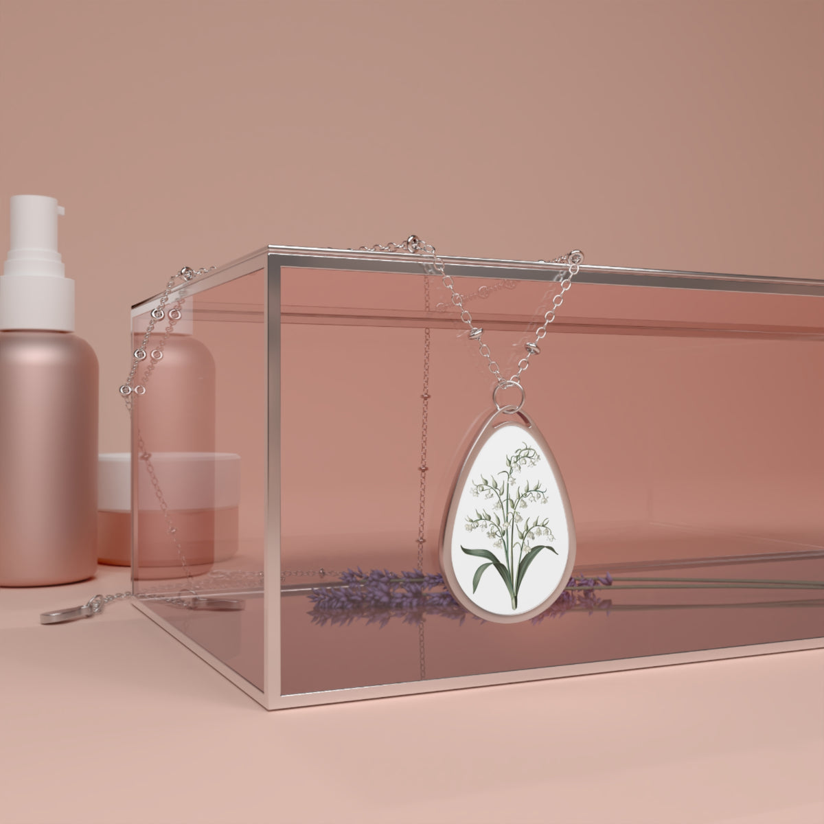 May Birth Month Flower - Lily of the Valley Oval Pendant Necklace - Embrace the Delicate Charm of May with Lily of the Valley!
