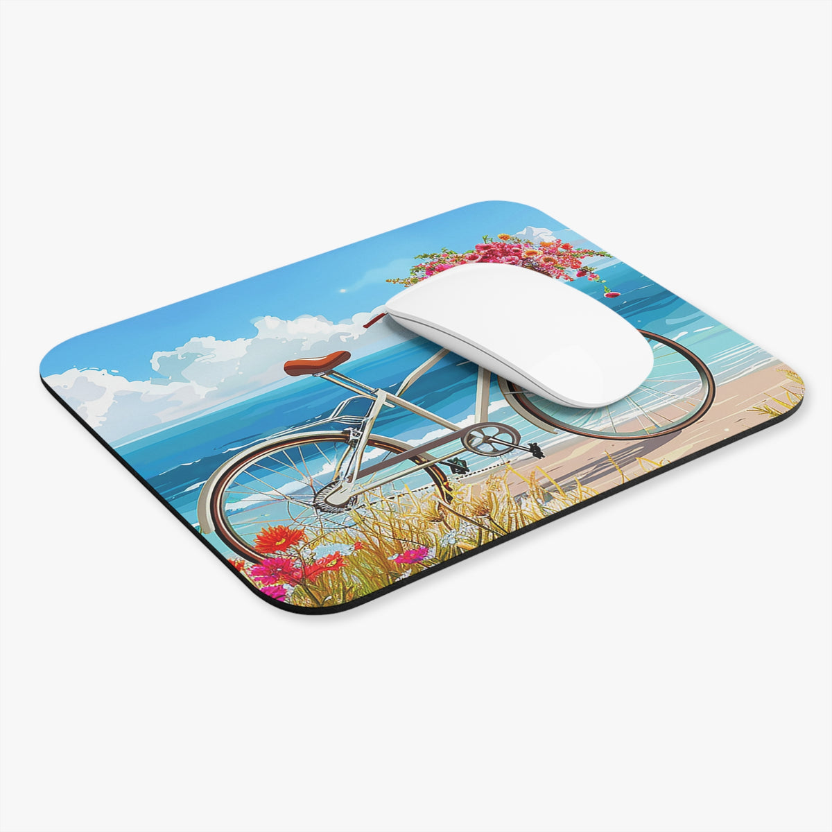 Daisy Beach Rider Mouse Pad - Create a Sunny Seaside Escape with the Daisy Beach Rider!