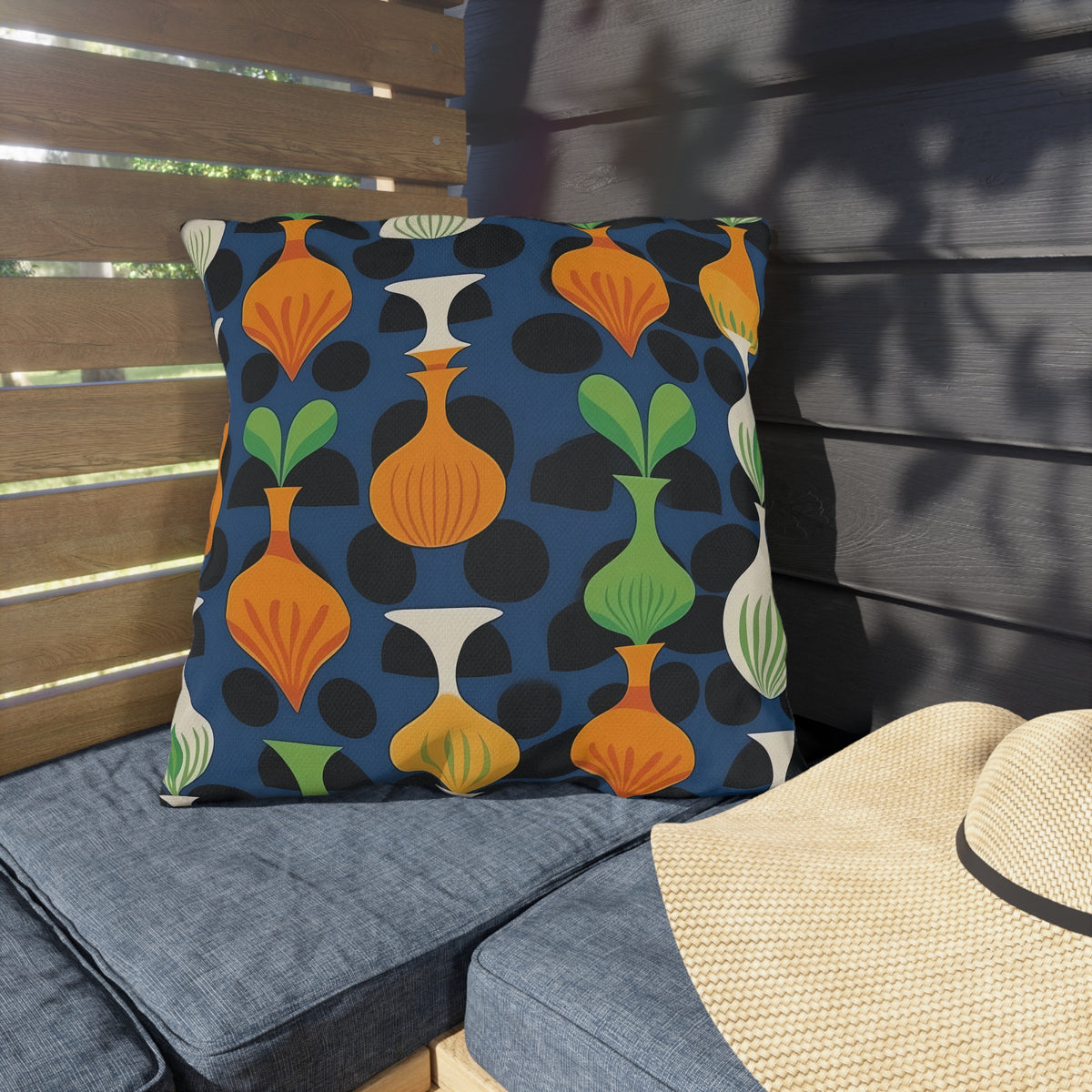 Mod Floating Vases Square Outdoor Pillow - Spun Polyester - Double-Sided Print - UV-Resistant - Water-Resistant - Available in 3 sizes.