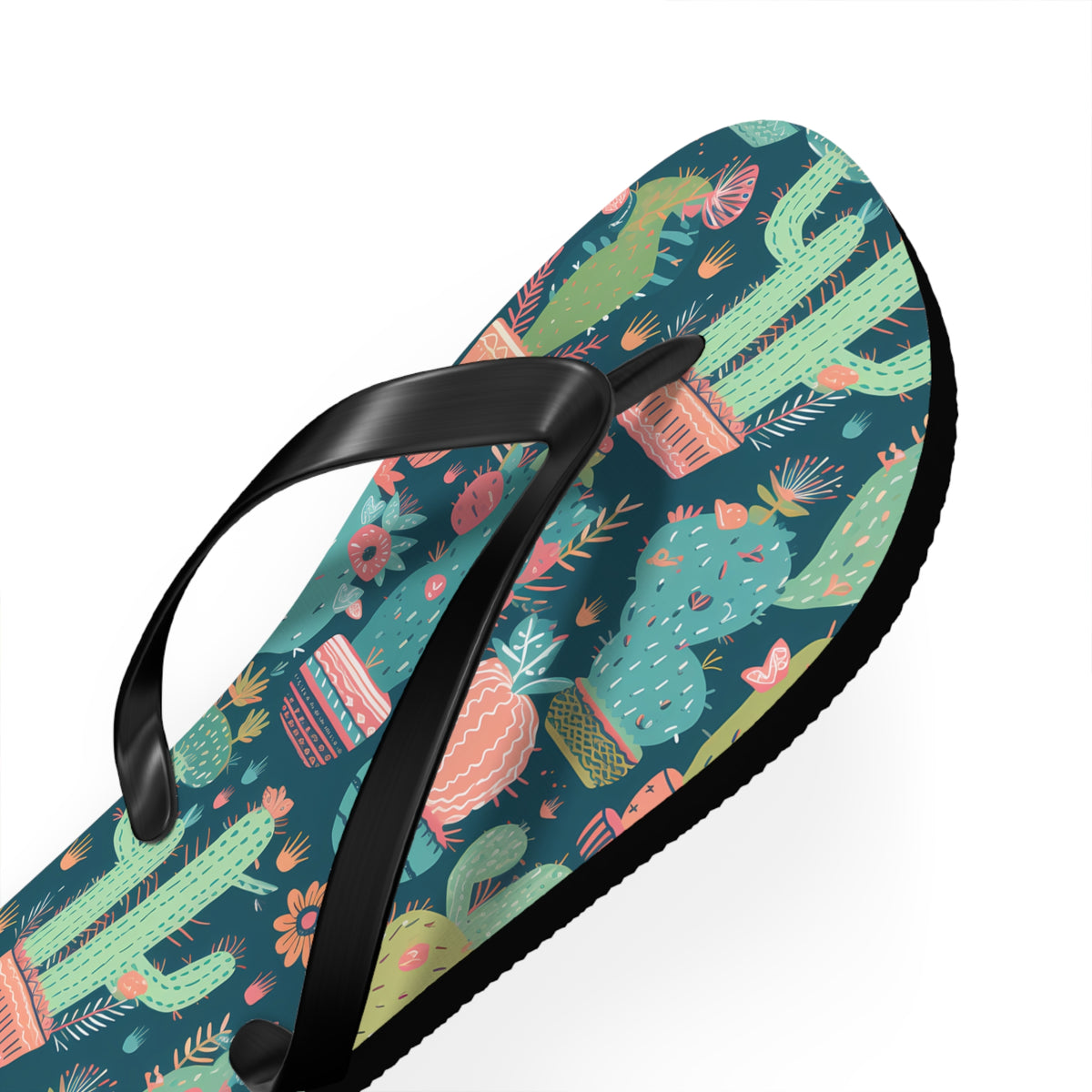 Cactus Cacophany Flip Flops. 5/8" Thick Comfortable Summer or Winter Gym/Sauna Footwear for Men and Women. Bring Fun Cactus-inspired Artwork into Your Life!
