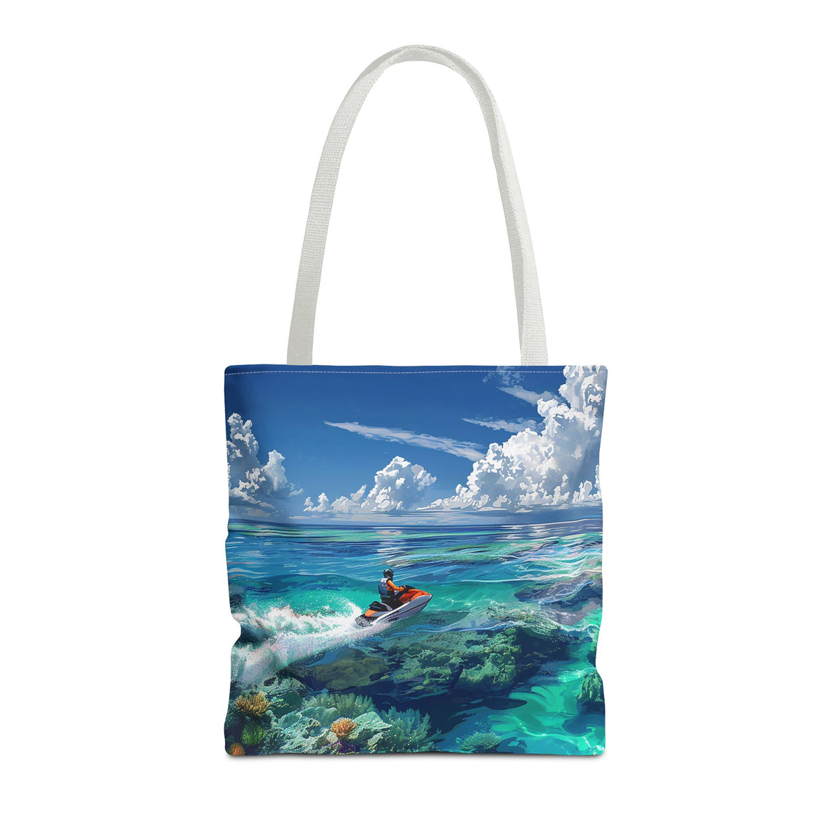 Jet Ski Tropical Paradise Tote Bag - Carry the Coastline - Where Adventure Meets Accessories! Available in 3 sizes.