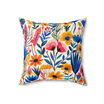 Happy Heartfelt Blooms Square Throw Pillow - Spun Polyester - Double-Sided Print - Concealed Zipper - Available in 7 sizes