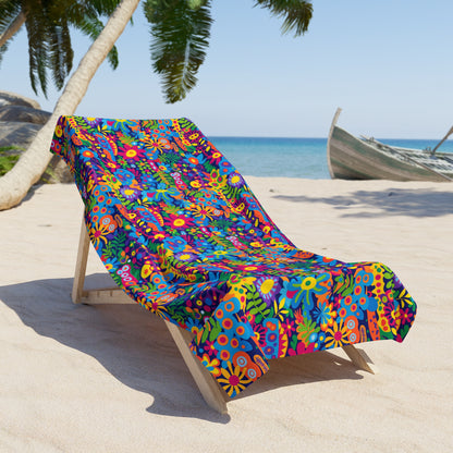 Groovy Garden Luxurious Beach Towel - Towel Off in a Wash of Groovy Bright Colors! Available in 2 sizes.