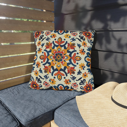 Sevilla Sunburst Square Outdoor Pillow - Spun Polyester - Double-Sided Print - UV-Resistant - Water-Resistant - Available in 3 sizes.