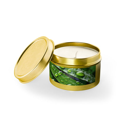Tranquility Palm Tin Candle. Serenity in Every Spark - Embrace Nature's Calm. Available in 2 sizes, 3 finishes, and 5 scents.
