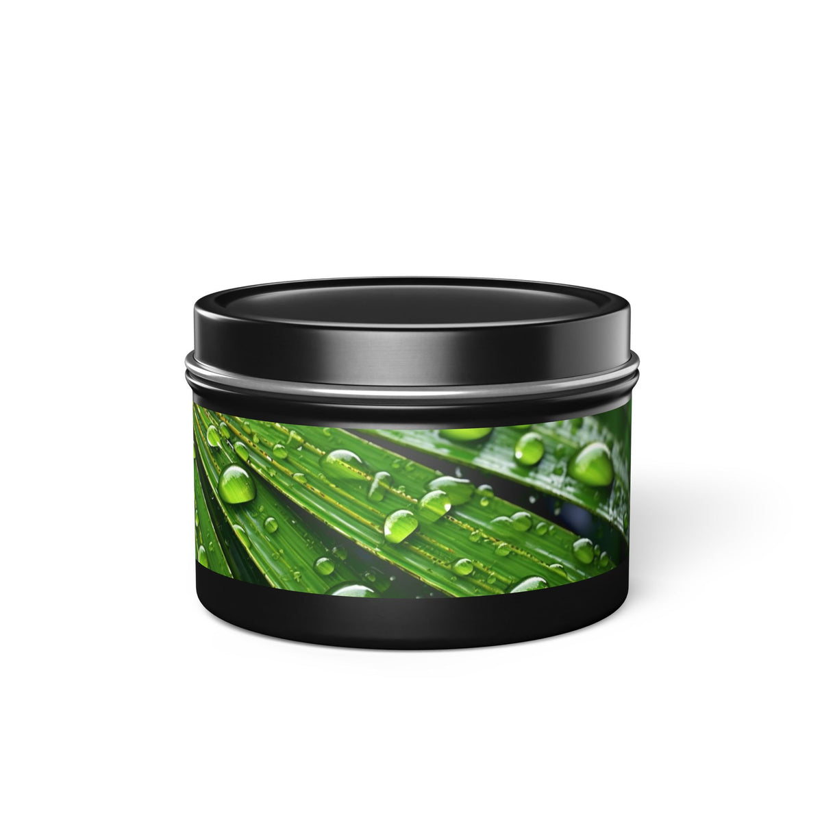Tranquility Palm Tin Candle. Serenity in Every Spark - Embrace Nature's Calm. Available in 2 sizes, 3 finishes, and 5 scents.