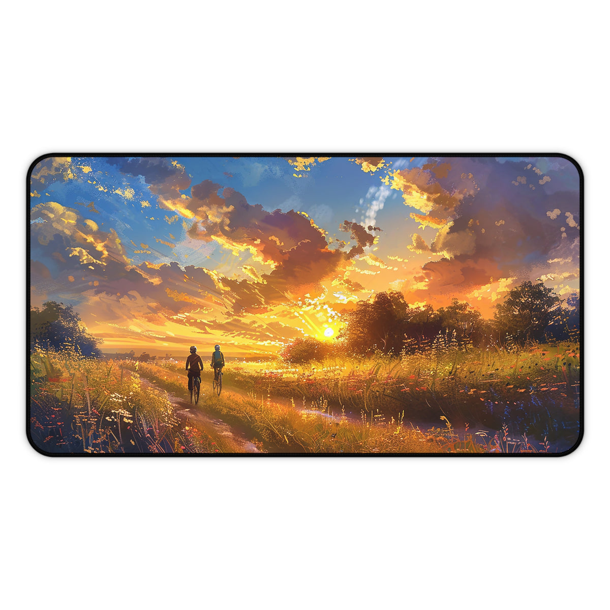 Golden Sunset Ride Desk Mat (Desk Pad) - Pedal Through Paradise with Every Task! Available in 3 sizes.