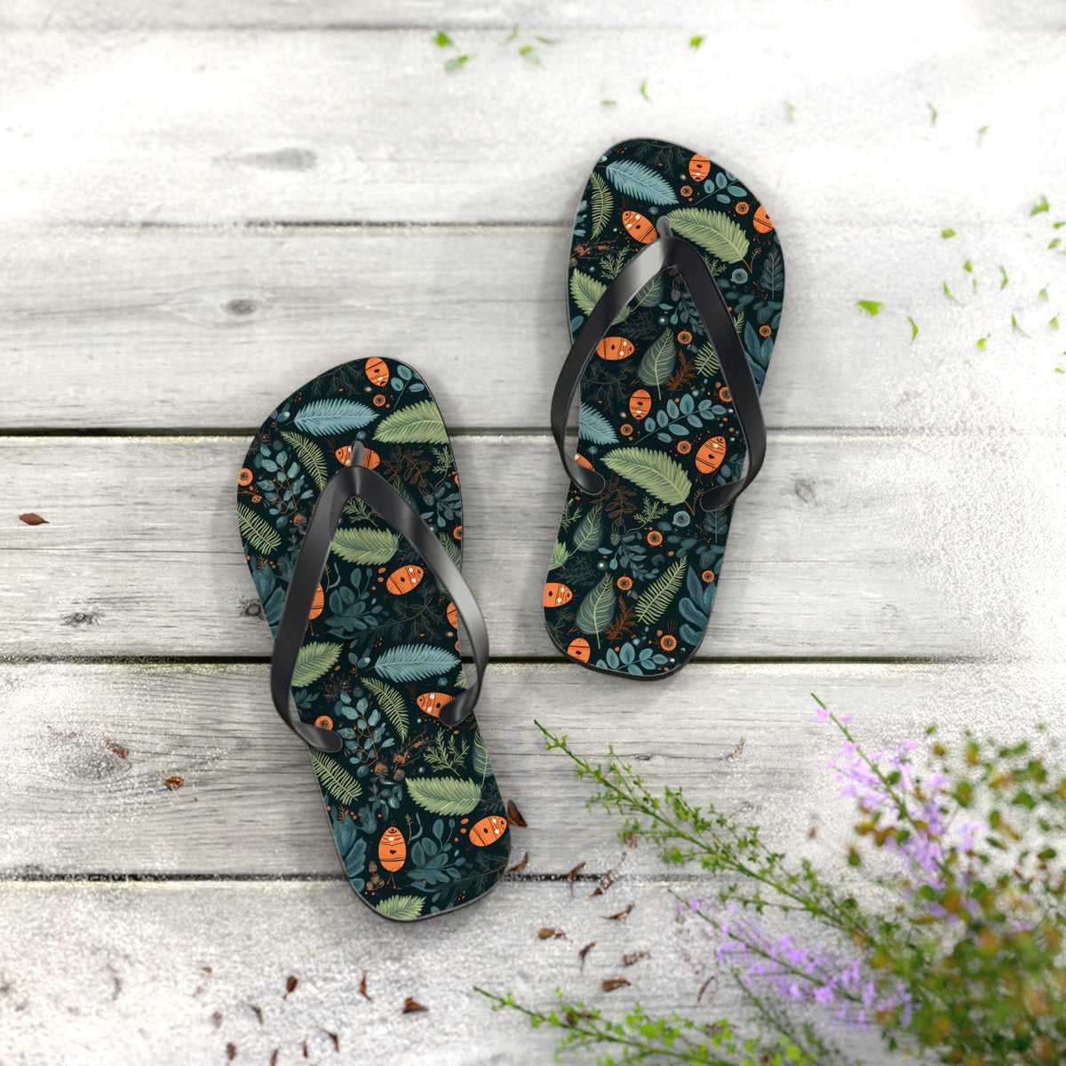 Mysterious Ferns Flip Flops - 5/8" Thick Comfortable Summer or Winter Gym/Sauna Footwear for Men, Women