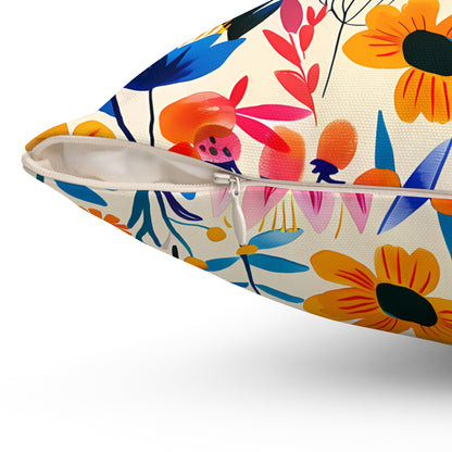 Happy Heartfelt Blooms Square Throw Pillow - Spun Polyester - Double-Sided Print - Concealed Zipper - Available in 7 sizes