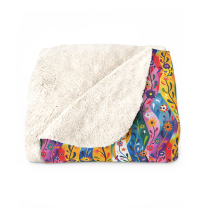 Floral Rhythms Sherpa Fleece Blanket - Get Cozy in Vibrant Lines of Comfort! - Available in 2 sizes.