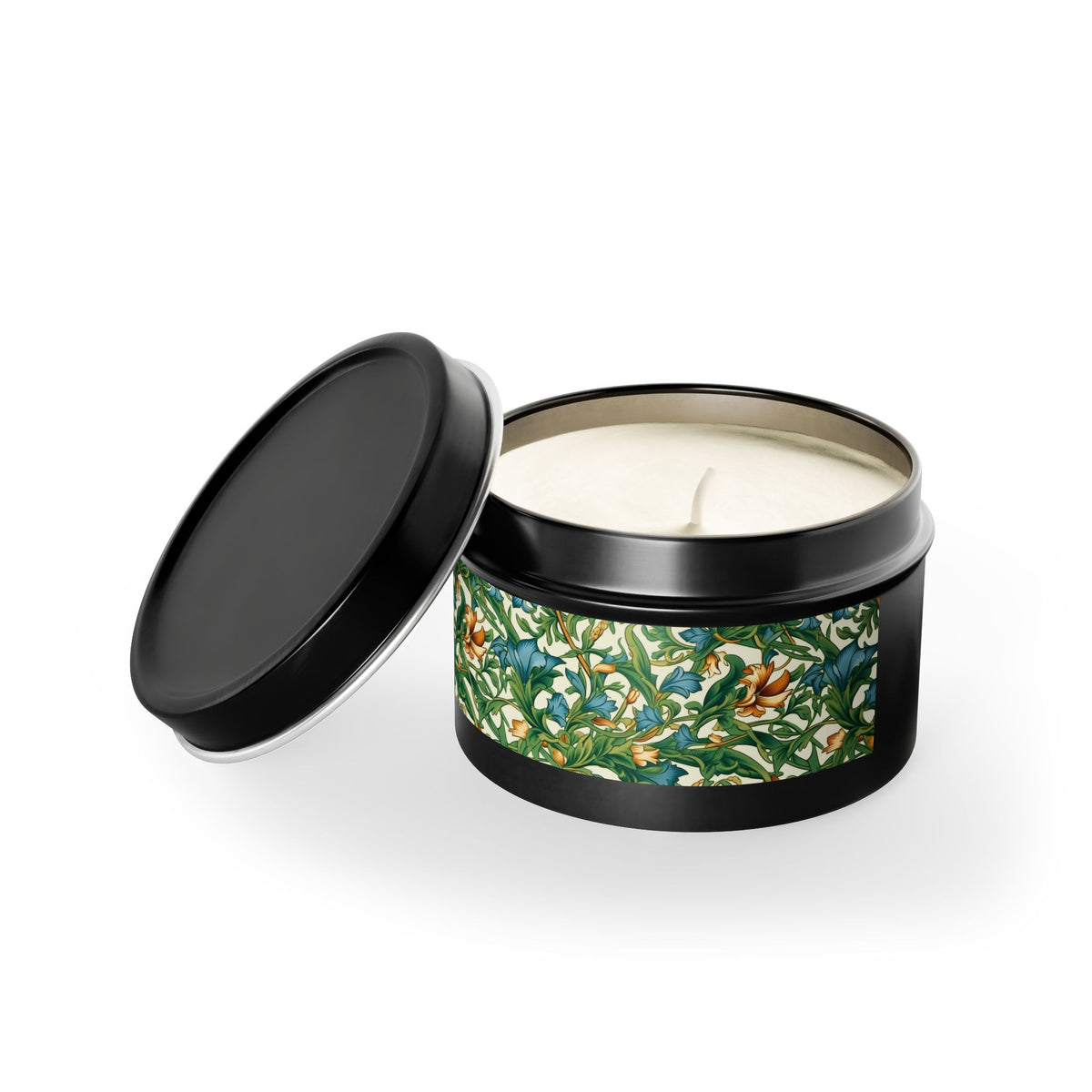 Medieval Meets Modern Vines Tin Candle. Light Up Your Space with Timeless Elegance! Available in 2 sizes, 3 finishes, and 5 scents.