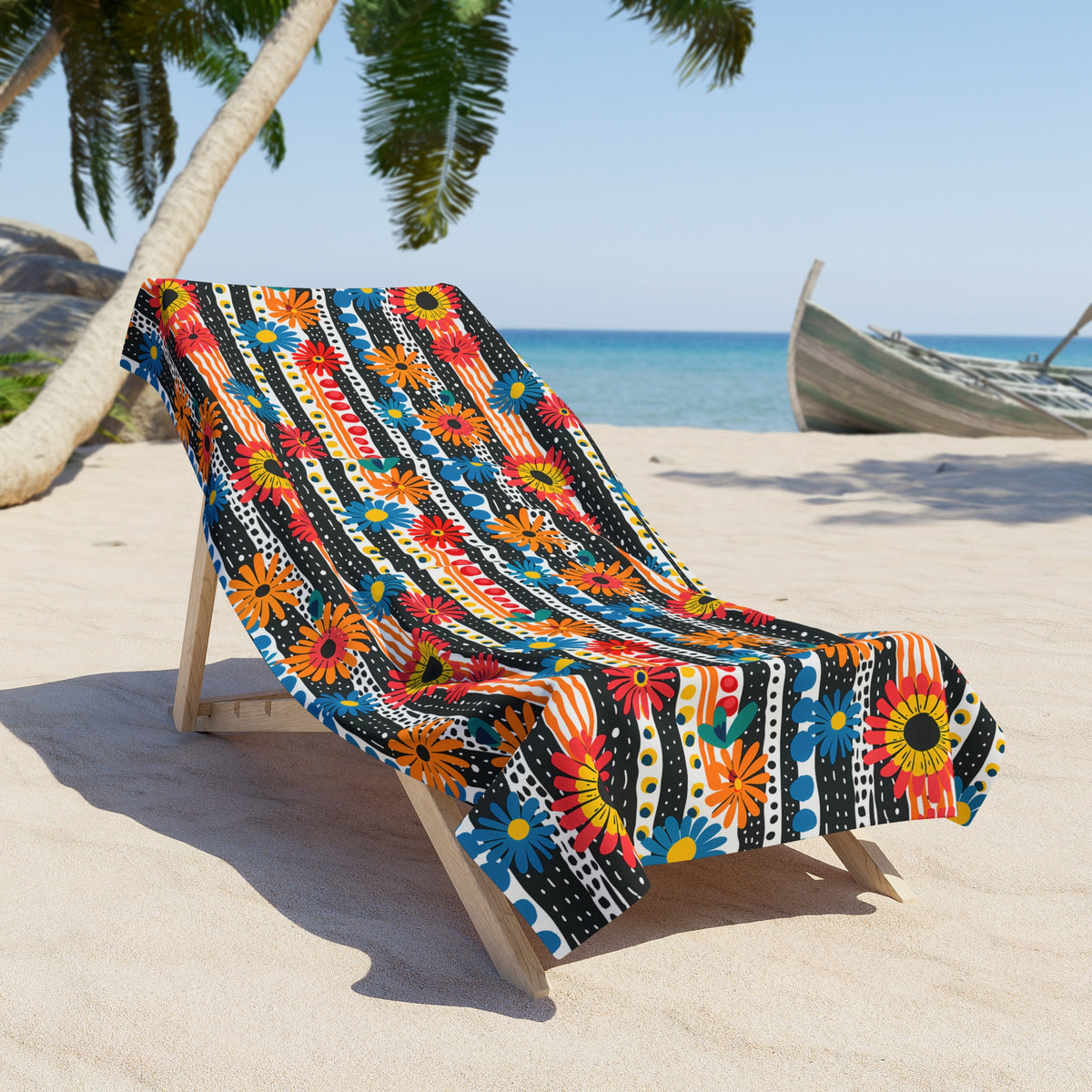 Striped Daisy Play Luxurious Beach Towel - Wrap Yourself in Artful Bliss! Available in 2 sizes.