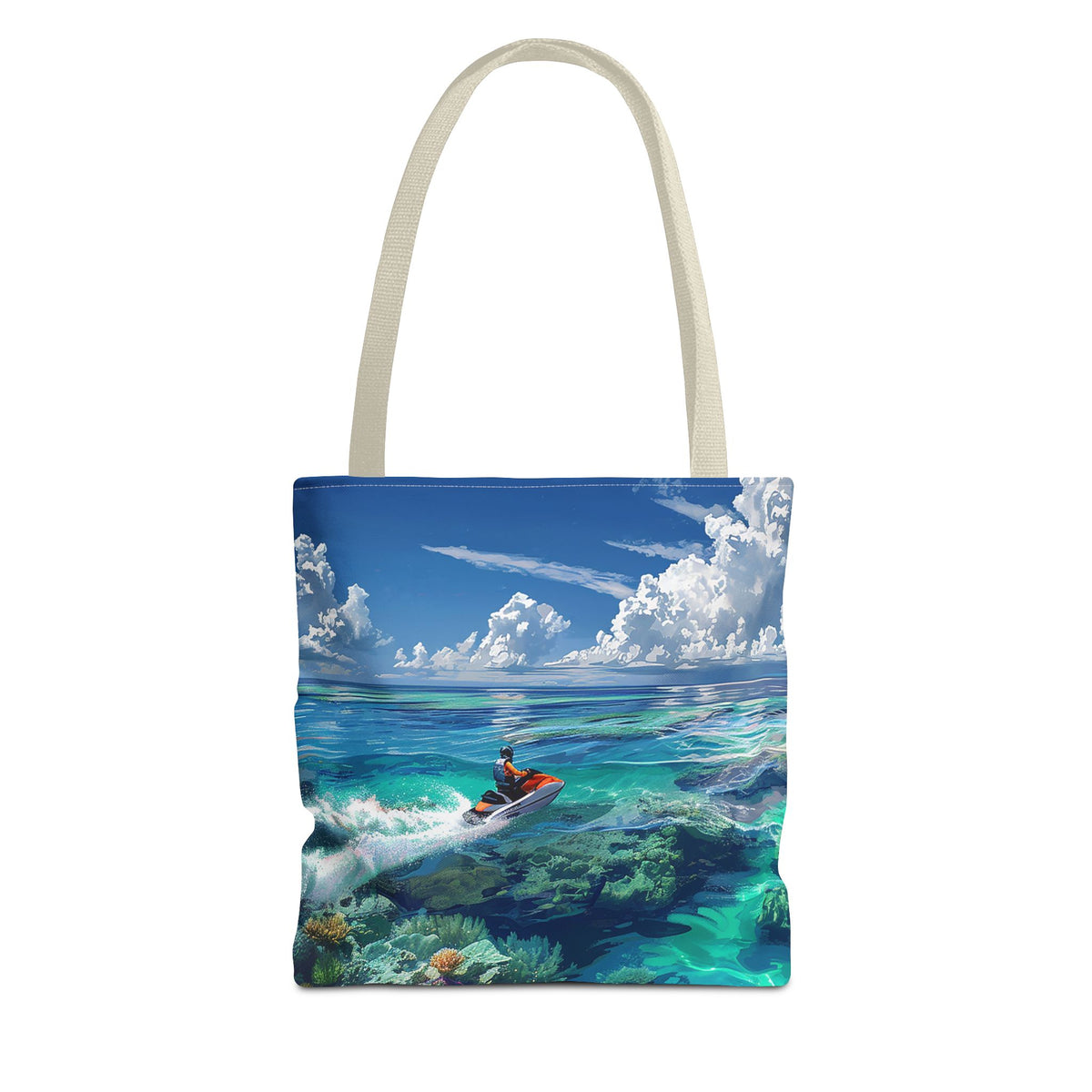 Jet Ski Tropical Paradise Tote Bag - Carry the Coastline - Where Adventure Meets Accessories! Available in 3 sizes.