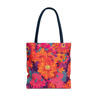 On Fire Flower Power Tote Bag - Bring Electrifying 60s Groovy Flowers on Your Next Adventure! Available in 3 sizes.