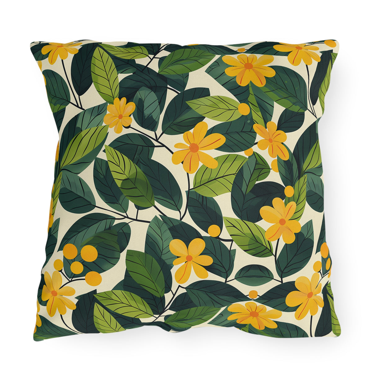 Sunshine Vines Square Outdoor Pillow - Spun Polyester - Double-Sided Print - UV-Resistant - Water-Resistant - Available in 3 sizes.