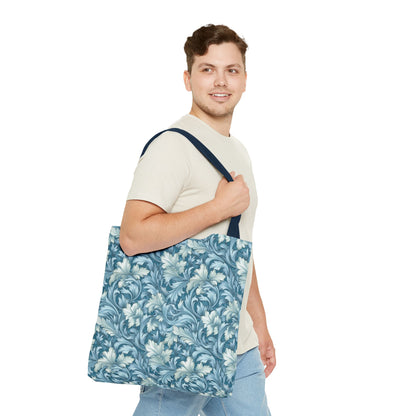 Soft Blue Leaf Tapestry Tote Bag - Leaf Through History with Every Carry! Available in 3 sizes.