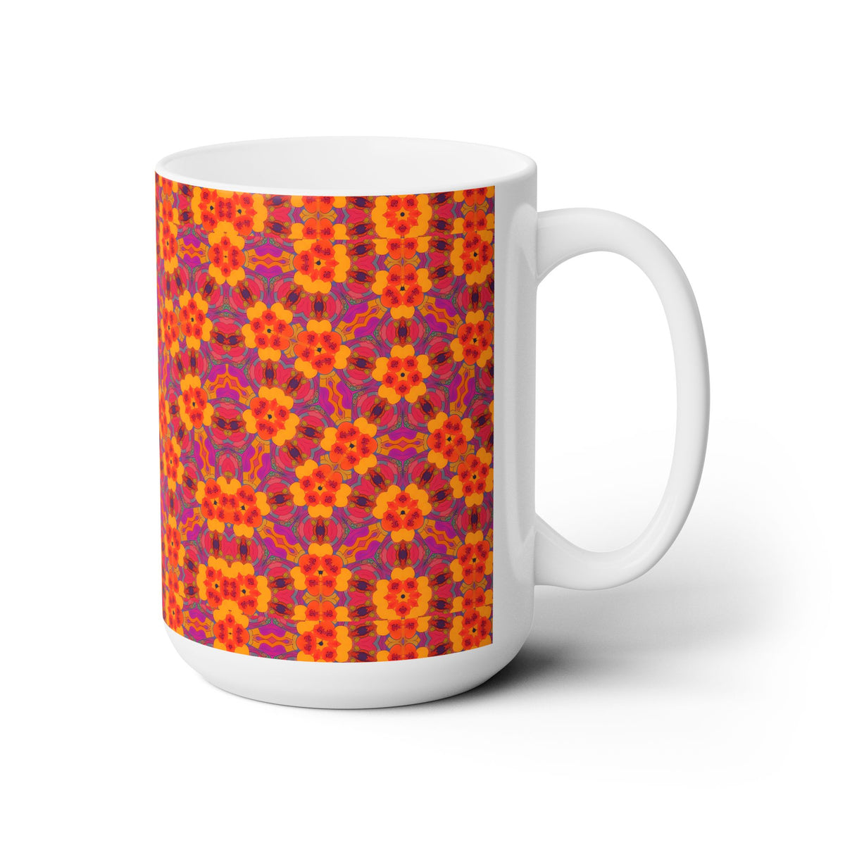 Kaleidoscope Blossom Charm Ceramic Mug - 15 oz - Art on Every Side, Morning Approved.