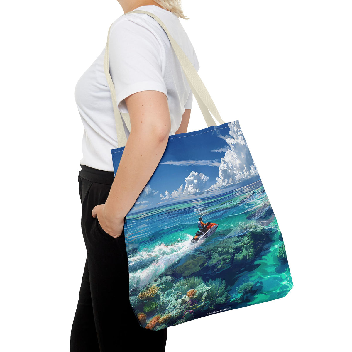 Jet Ski Tropical Paradise Tote Bag - Carry the Coastline - Where Adventure Meets Accessories! Available in 3 sizes.