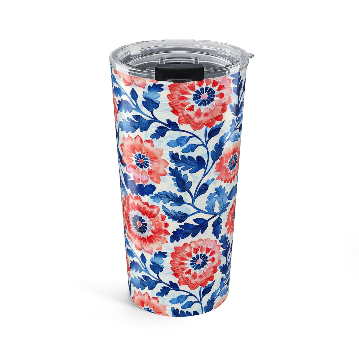 Whimsical Batik Blossoms insulated tumbler front view