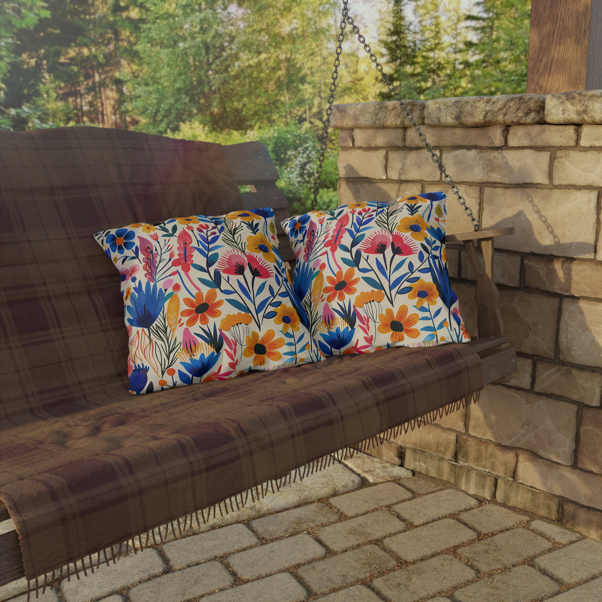 Happy Heartfelt Blooms Square Outdoor Pillow - Spun Polyester - Double-Sided Print - UV-Resistant - Water-Resistant - Available in 3 sizes.
