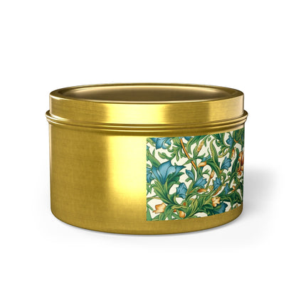 Medieval Meets Modern Vines Tin Candle. Light Up Your Space with Timeless Elegance! Available in 2 sizes, 3 finishes, and 5 scents.