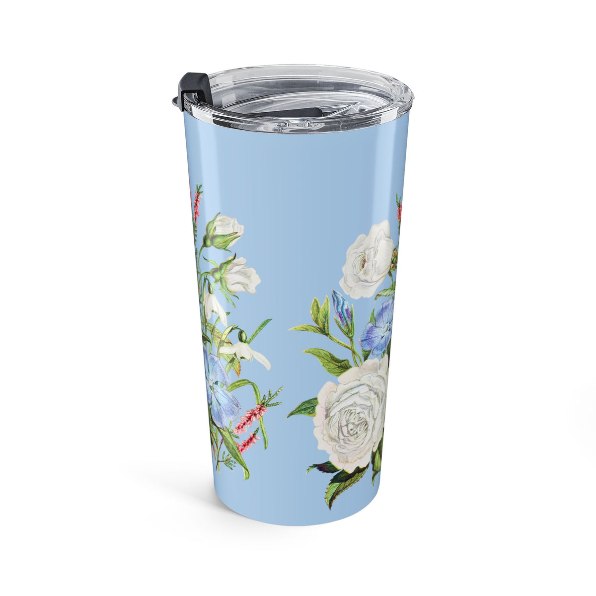Vintage White & Blue Blossoms Insulated Tumbler - 20 oz. Stainless Steel, Glossy Finish