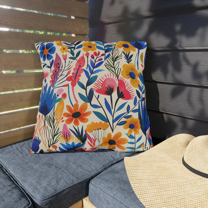 Happy Heartfelt Blooms Square Outdoor Pillow - Spun Polyester - Double-Sided Print - UV-Resistant - Water-Resistant - Available in 3 sizes.