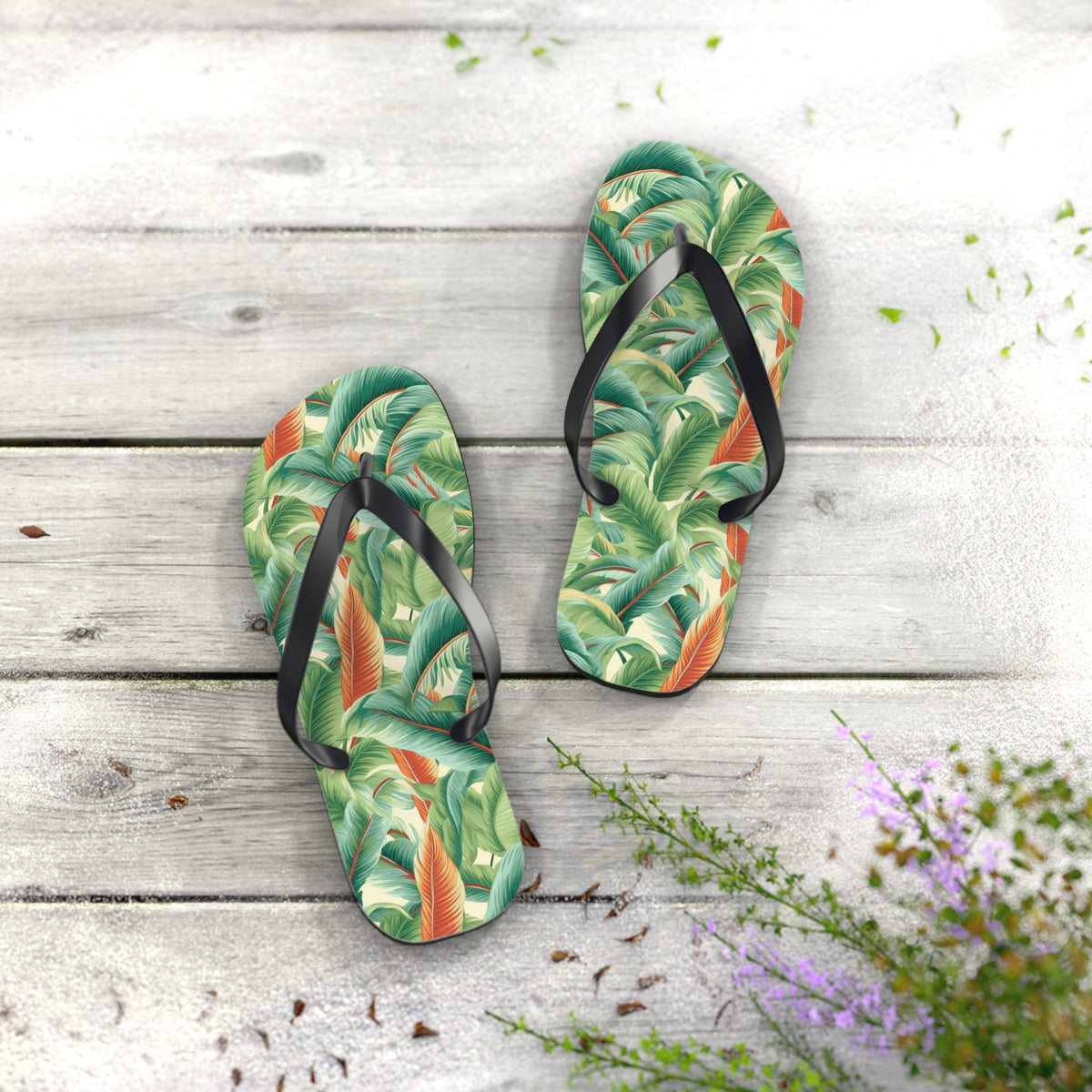 Tropical Old Miami Flip Flops. 5/8" Thick Comfortable Summer or Winter Gym/Sauna Footwear for Men, Women