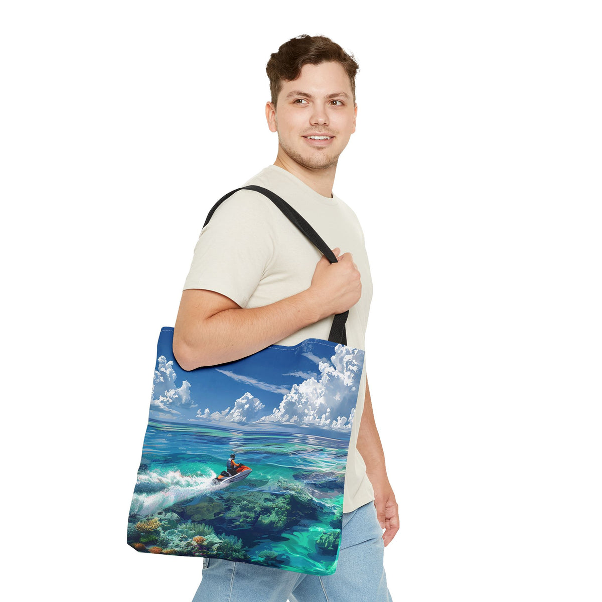 Jet Ski Tropical Paradise Tote Bag - Carry the Coastline - Where Adventure Meets Accessories! Available in 3 sizes.
