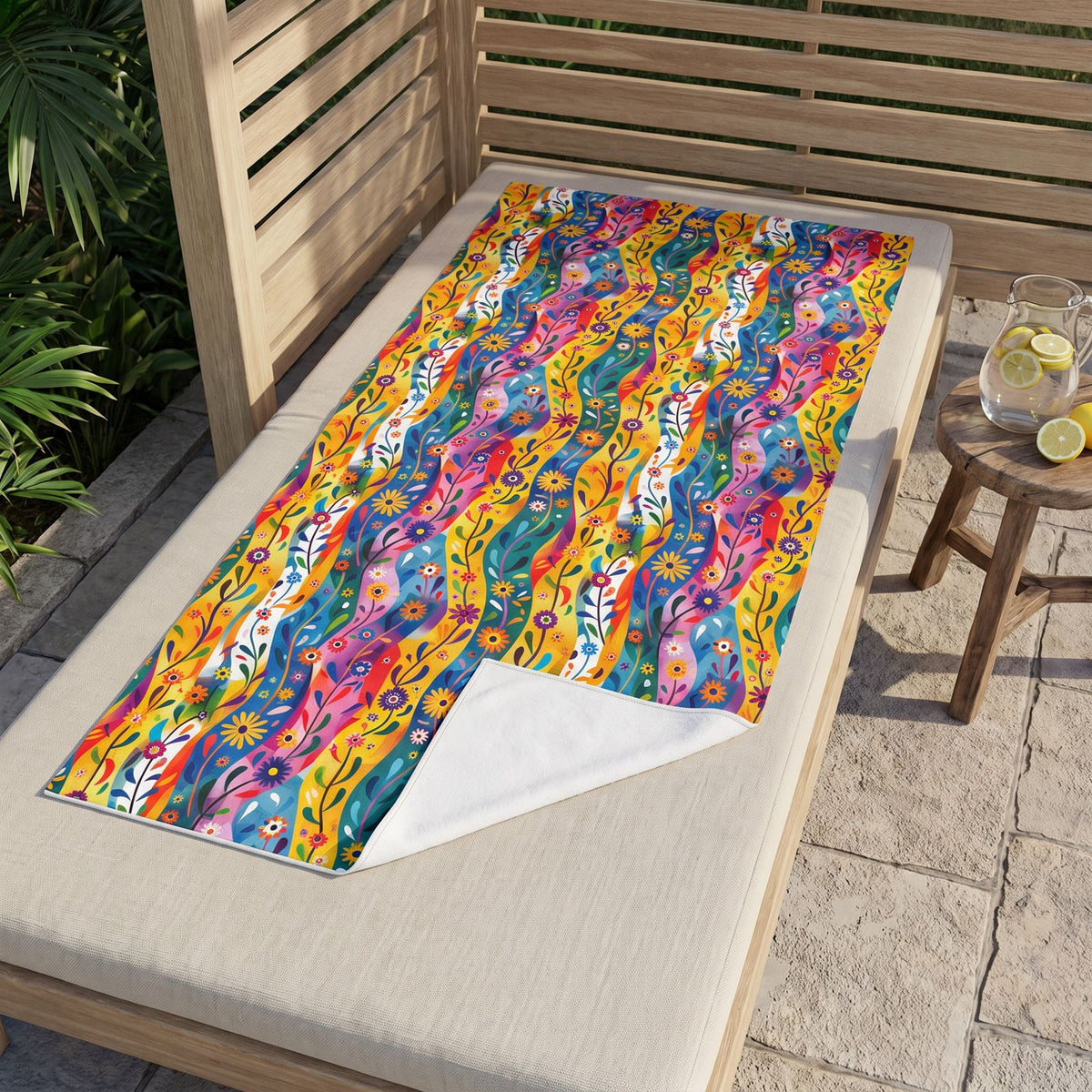 Floral Rhythms beach towel — additional lifestyle scene