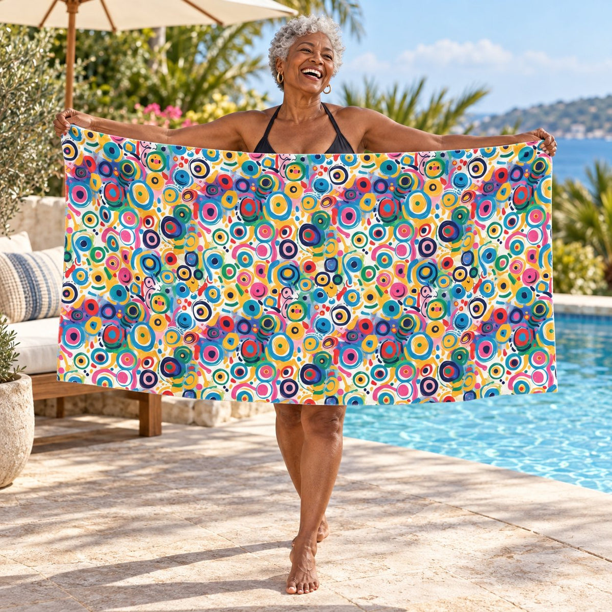 Pop Art Swirls beach towel — additional lifestyle scene