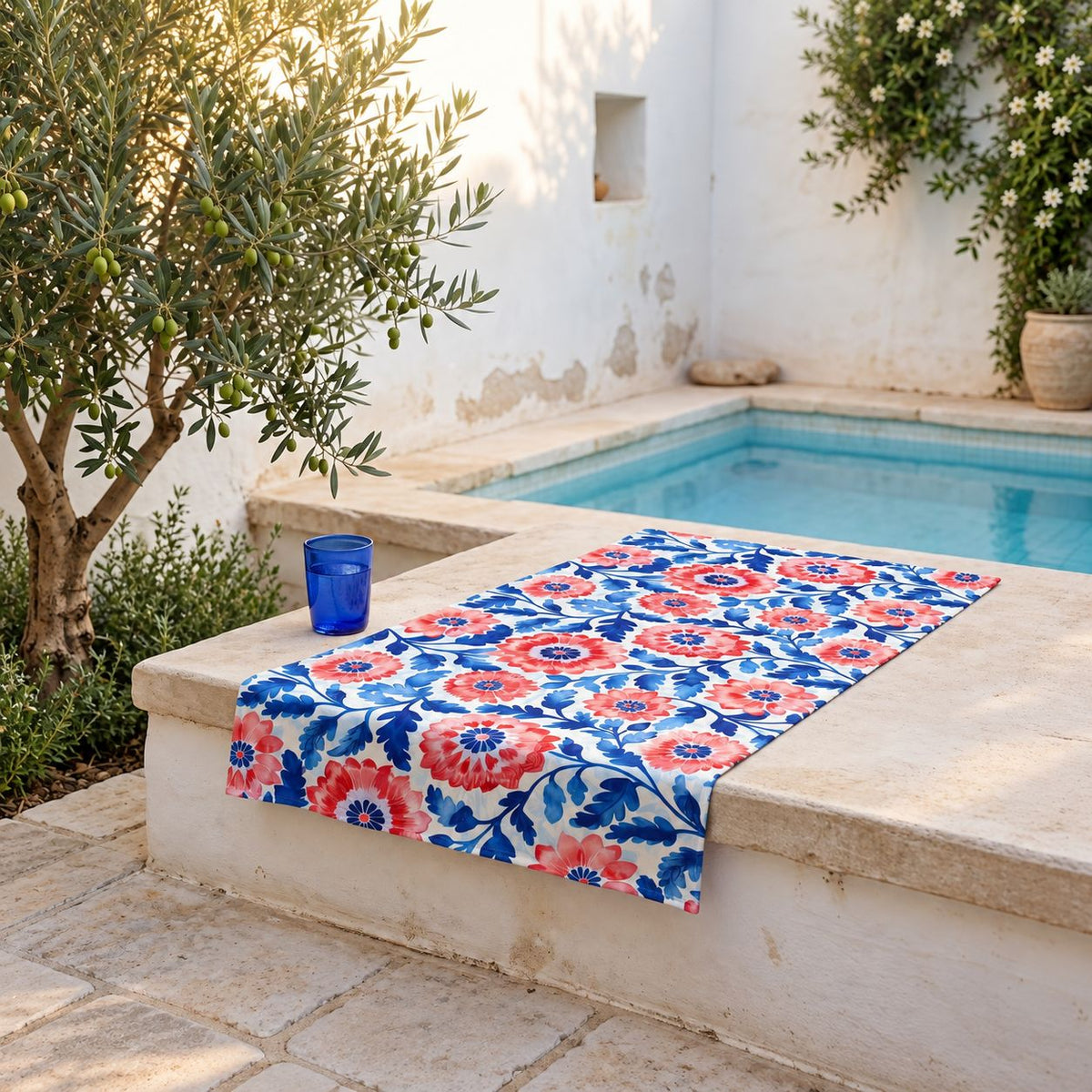 Whimsical Batik Blossoms beach towel — additional lifestyle scene