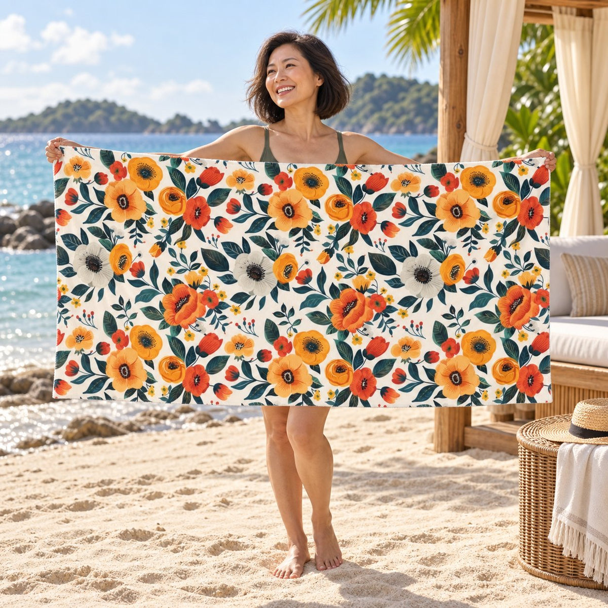 Golden Bloom Harmony beach towel — additional lifestyle scene