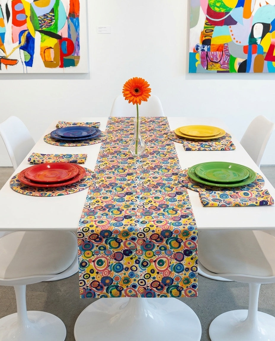 Pop Art Swirls placemat styled with the matching table runner and napkins