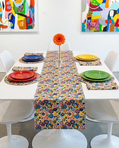 Pop Art Swirls placemat styled with the matching table runner and napkins