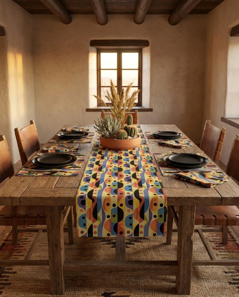 Linear Color Mesa placemat styled with the matching table runner and napkins