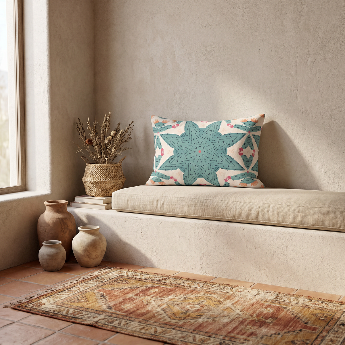 Desert Cactus Star lumbar pillow in a styled room