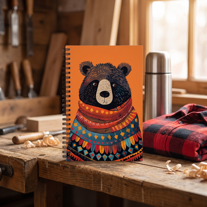 Uncle Bear spiral notebook in a styled lifestyle scene — Bliss Road Studios