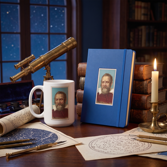 Inventor Series Galileo Galilei ceramic mug and hardcover notebook with telescope and star charts