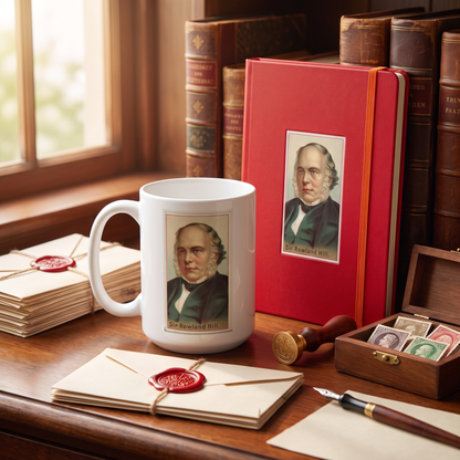 Inventor Series Sir Rowland Hill ceramic mug and hardcover notebook with sealed letters and stamps