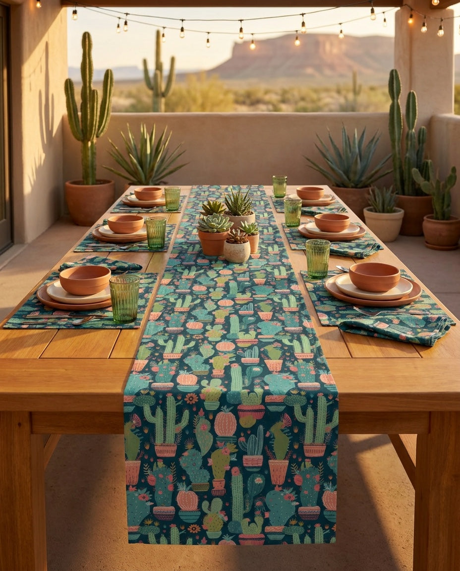 Cactus Cacophony napkins styled with the matching placemats and table runner