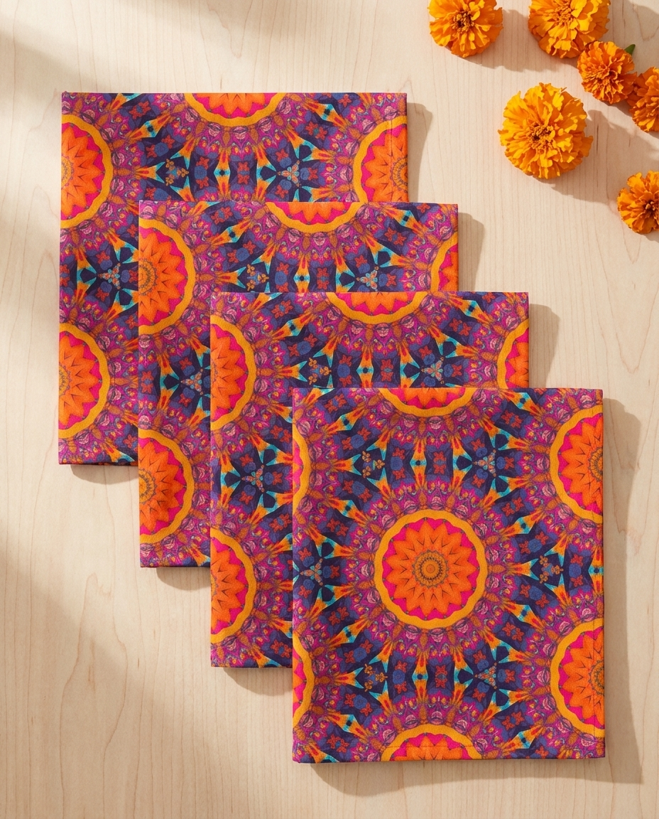 Fiery Mosaic Magic dinner napkins, set of four, elongated fold